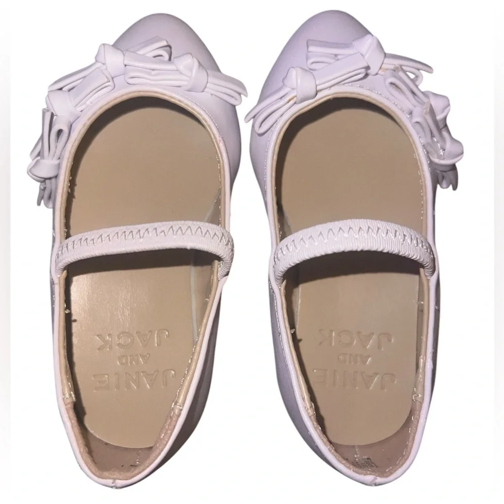 NWOT Janie & Jack Toddler White Mary Janes Dress Shoes Bow Detail Toddler Size 4